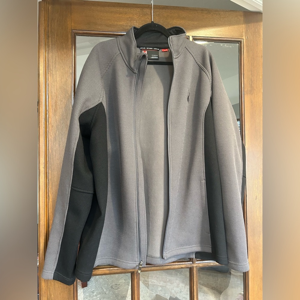 Spyder FOREMOST Mens XL Gray Black Waffle Knit Full Zip Fleece Jacket Coat - Picture 6 of 9